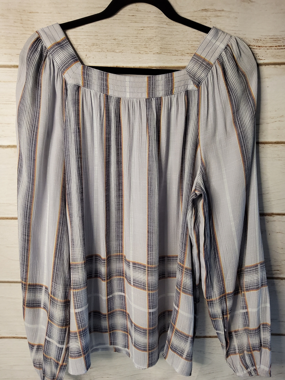 LC Lauren Conrad Light Blue Plaid Square-Neck Blouse - Picture 2 of 9